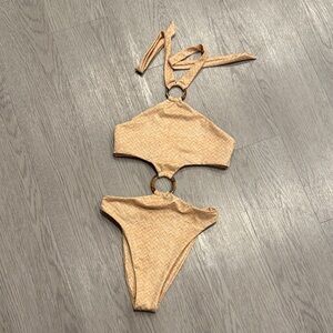 Elegant Tan Cutout Swimsuit